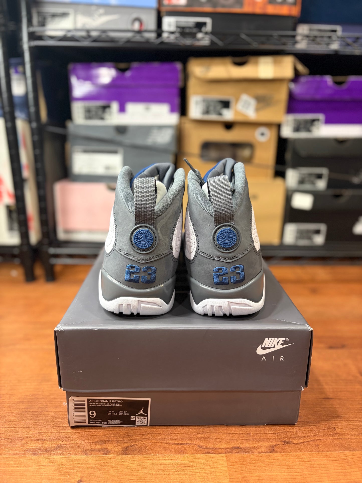 Jordan Retro 9 Flint Grey French Blue (Size 9 Mens)